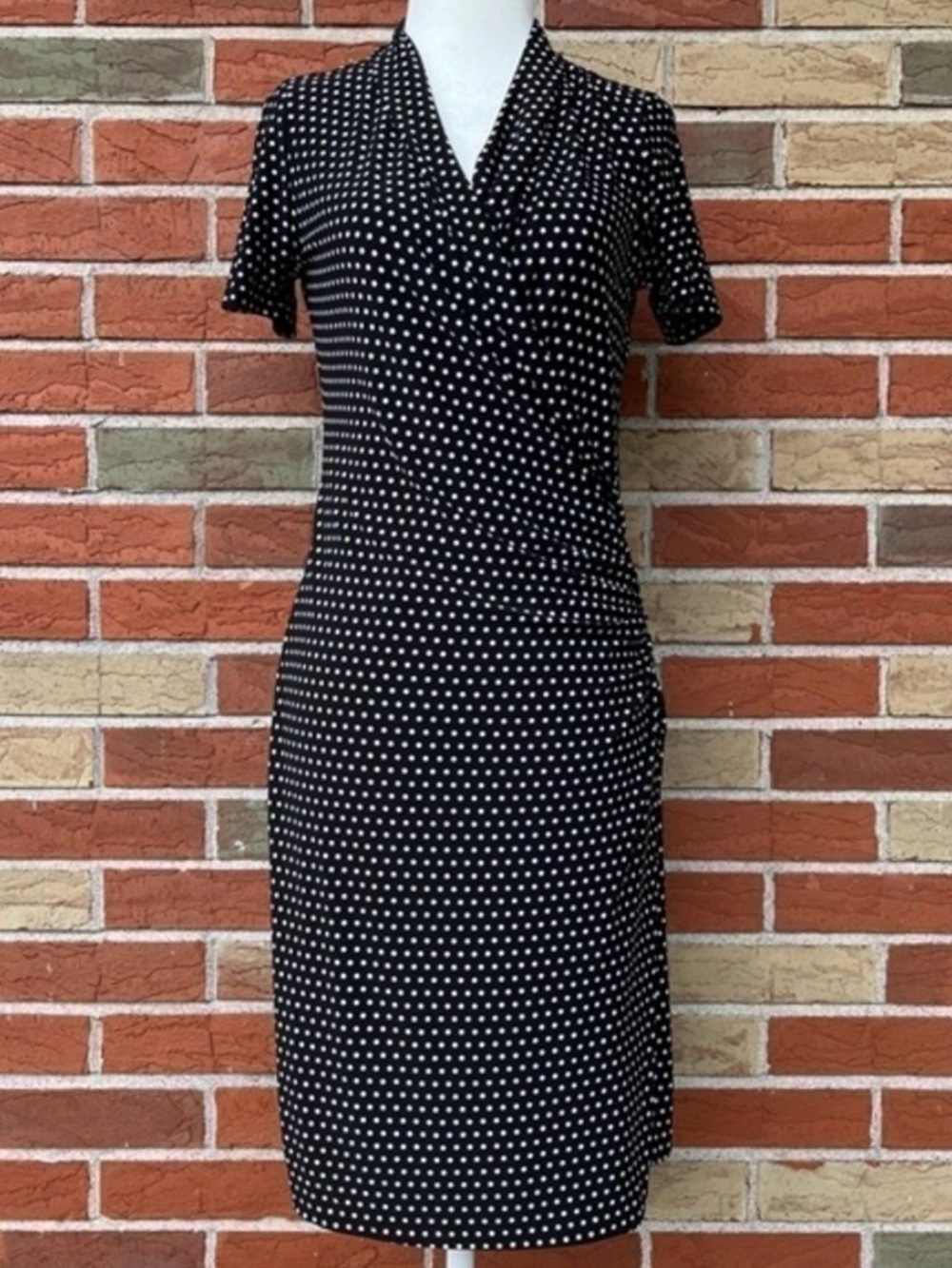 Norma Kamali Baby Polka Dot Side Drape Black White Faux Wrap Dress 👗